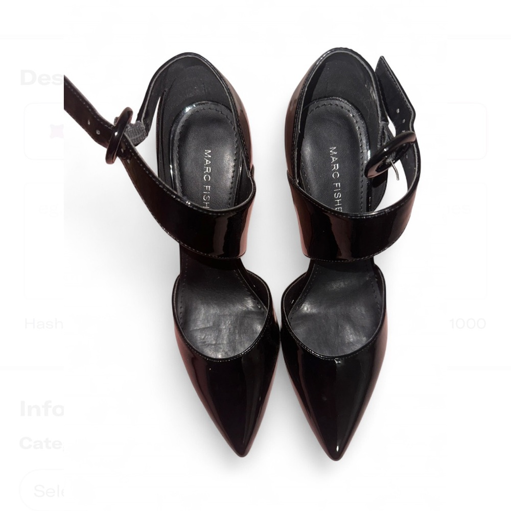 Marc Fisher Black Heels Size 7.5 Ankle Strap Pointed Toe Pumps